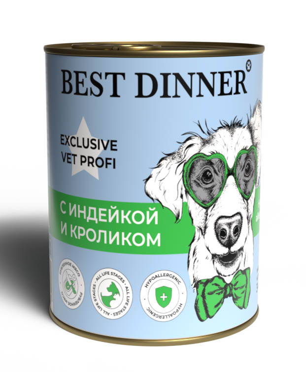 Консервы для собак Best Dinner Hypoallergenic "С индейкой и кроликом" Exclusive VET PROFI - 0,34 кг 3