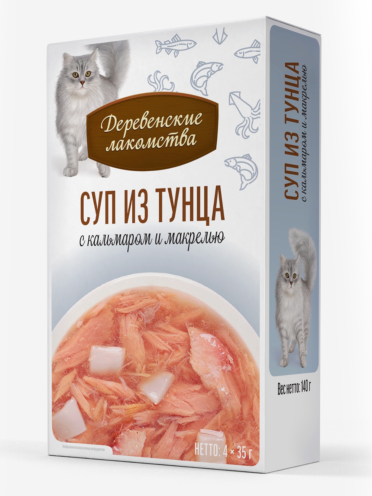 Лакомство для кошек Деревенские Лакомства Суп из тунца с кальмаром и макрелью 4х35 г 5