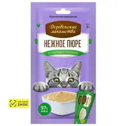 Деревенские лакомства Лакомство Нежное пюре из курицы для кошек, 4x10 гр. 2