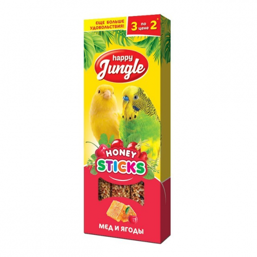 HAPPY JUNGLE палочки для птиц мед и ягоды (3 шт)