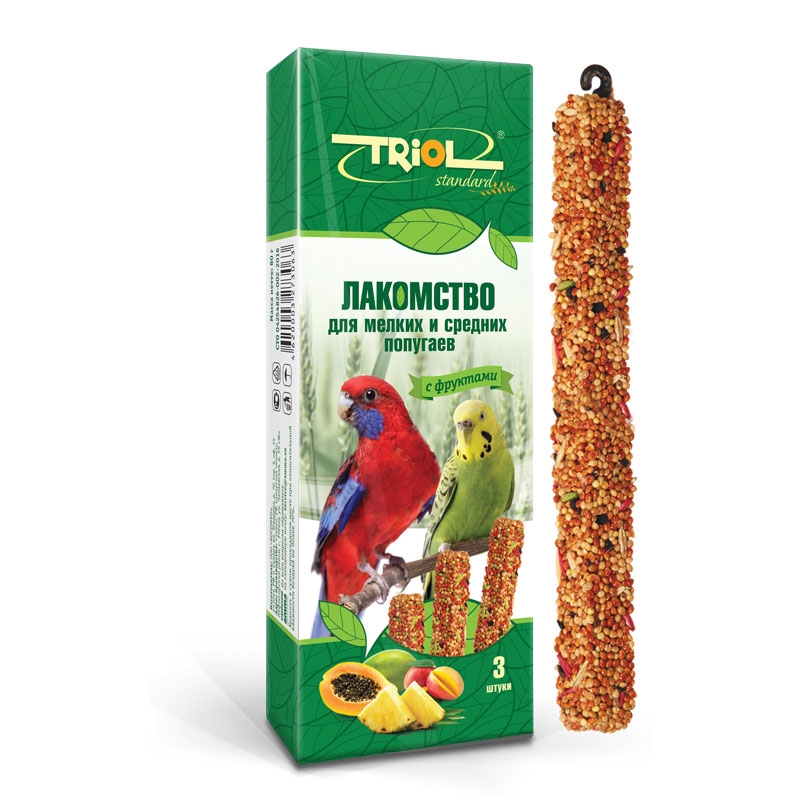 Палочки Триол Стандарт для мелких и средних попугаев с медом, 3 шт.