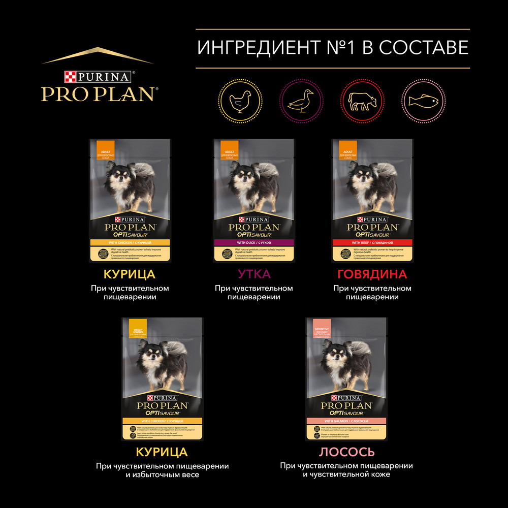 PRO PLAN® Влажный корм (пауч) для взрослых собак мелких и карликовых пород, с курицей в соусе, 85 г 5