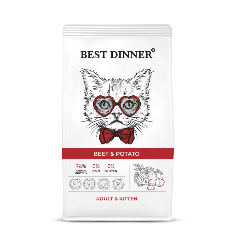 Best Dinner Adult & Kitten Beef & Potato сухой корм для котят с 1 месяца и взрослых кошек с говядиной и картофелем - 400 г 2