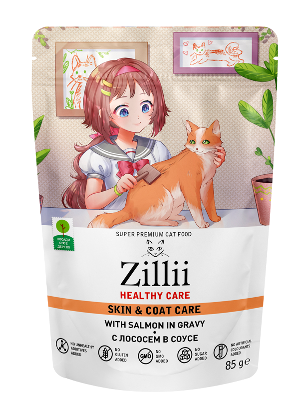 Zillii Healthy Care Skin & Coat Care для кошек 85 г лосось пауч
