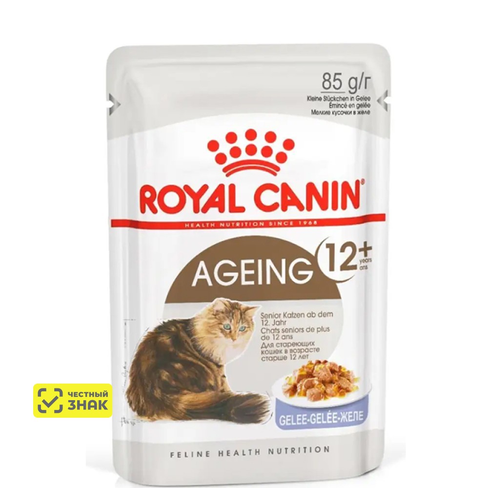 Royal Canin Ageing 12+ Влажный корм (пауч) для пожилых кошек старше 12 лет, кусочки в желе, 85 гр. 1