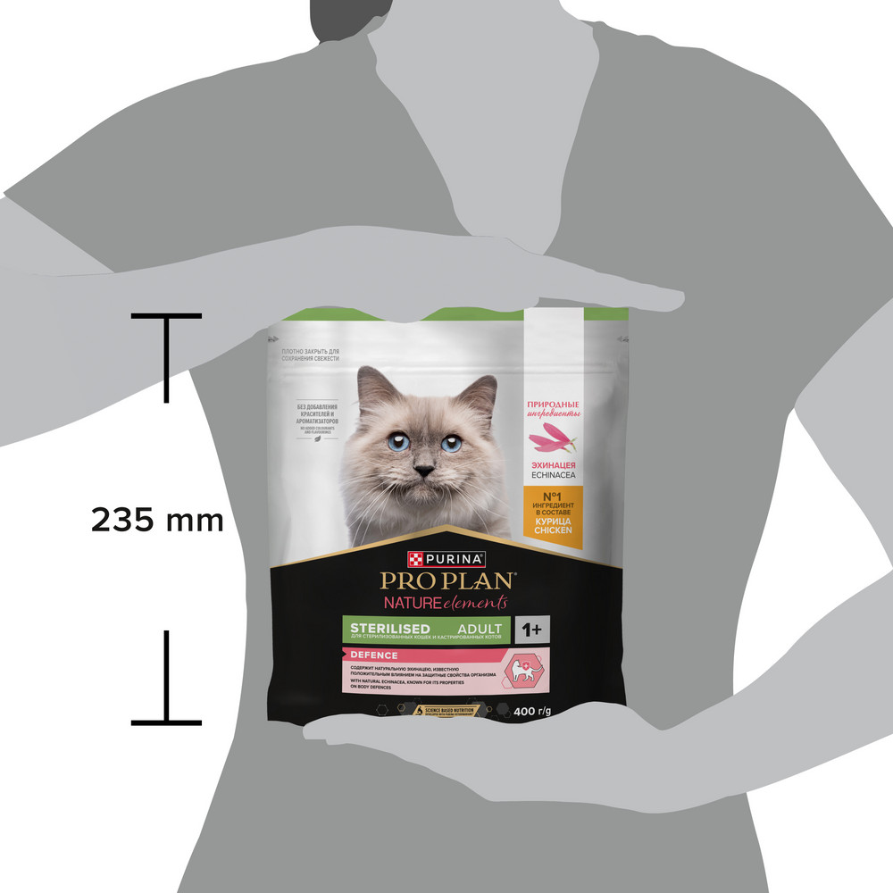 PRO PLAN® Nature Elements Сухой корм для взрослых стерилизованных кошек и кастрированных котов, с курицей, 400 гр. 12