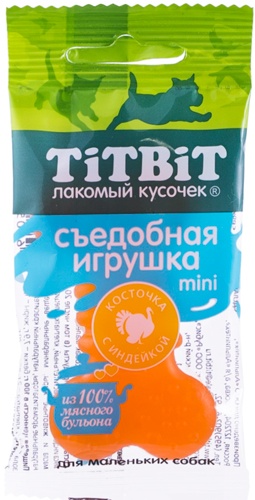 Лакомство для собак мелких пород TITBIT Лакомый кусочек mini Игрушка съедобная Косточка с индейкой