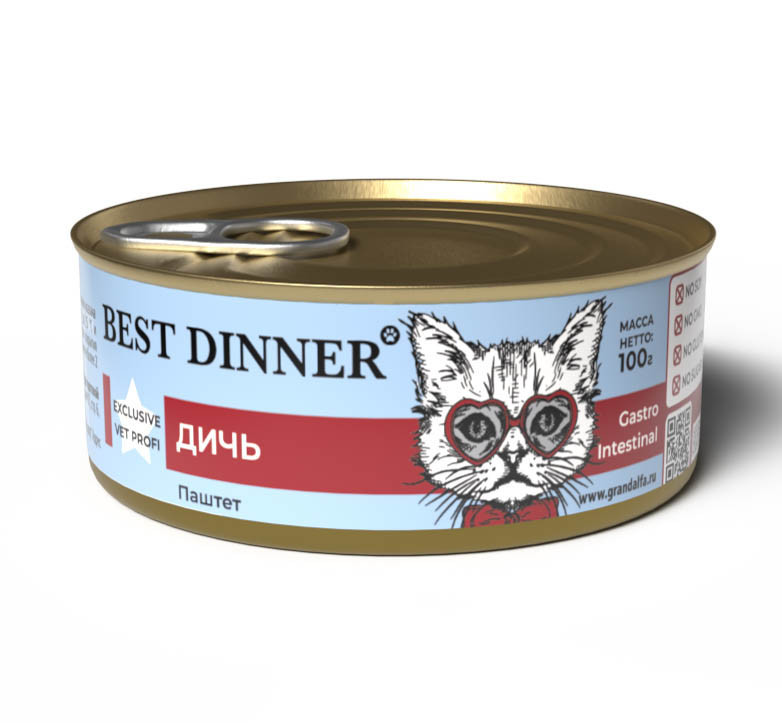 Best Dinner Exclusive консервы для кошек при проблемах пищеварения паштет с дичью, 100 г 3