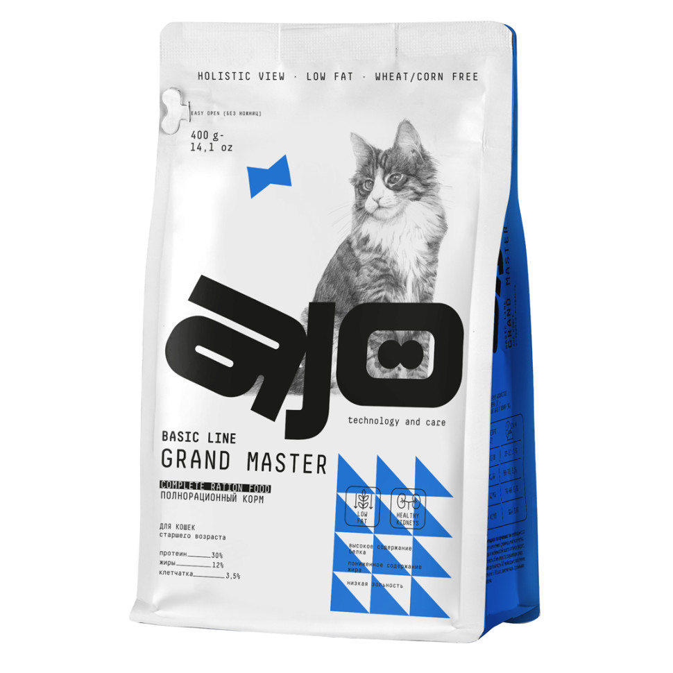 AJO Cat Grand Master сухой корм для пожилых кошек, для профилактики мочекаменной болезни, с курицей - 400 г 1