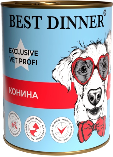 Корм влажный для собак BEST DINNER Vet Profi Exclusive Gastro Intestinal с чувствительным пищеварением рубленое мясо с кониной 1
