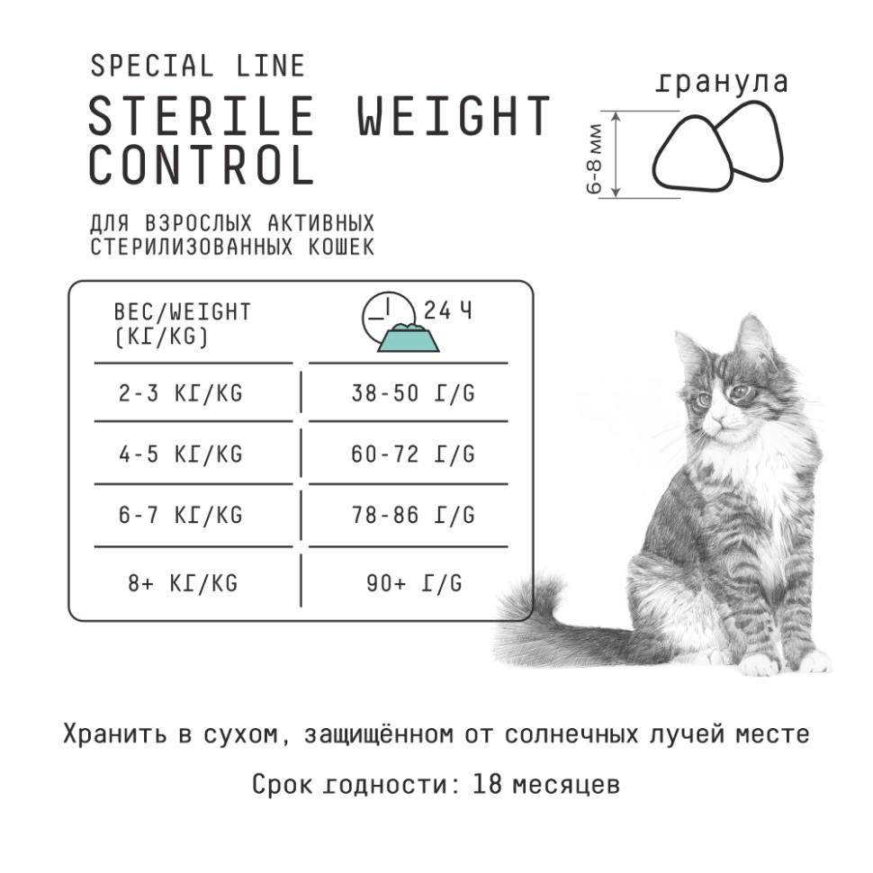 AJO Cat Sterile Weight Control сухой корм для стерилизованных кошек, для контроля веса, с курицей, 400 г 6