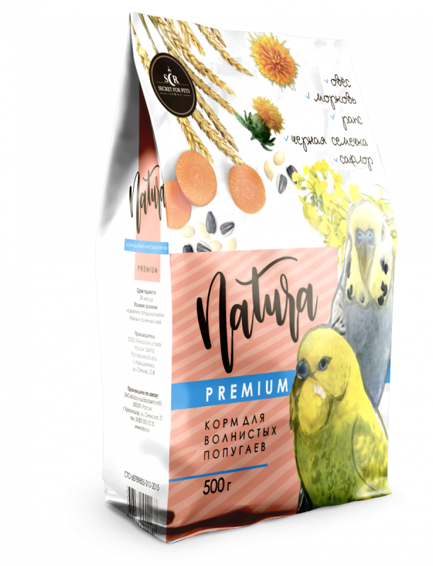 Secret Natura Premium Зерносмесь для попугаев 500 г