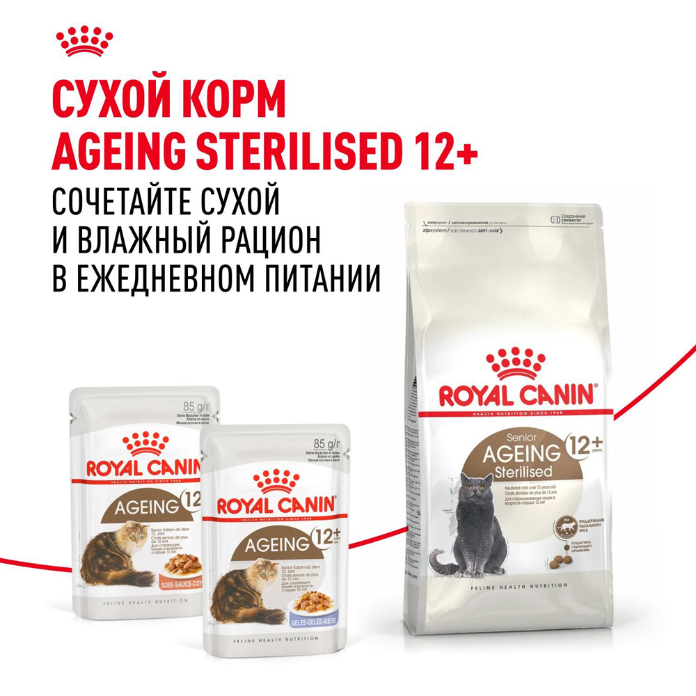 Royal Canin Ageing 12+ Влажный корм (пауч) для пожилых кошек старше 12 лет, кусочки в желе, 85 гр. 9