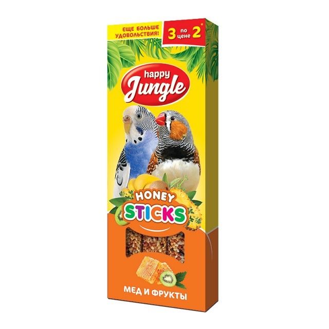 Палочки для птиц Happy Jungle J204 мед и фрукты 3 шт. 90 г