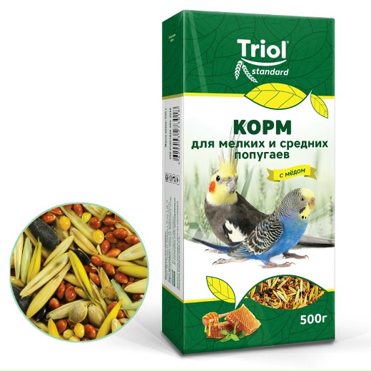TRIOL STANDARD корм для средних и мелких попугаев с медом (500 гр)
