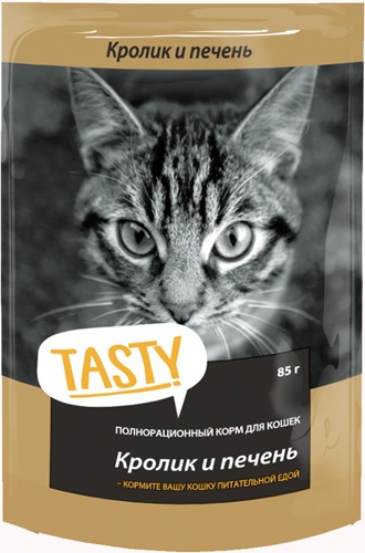 Корм влажный для кошек TASTY с кроликом и печенью в желе