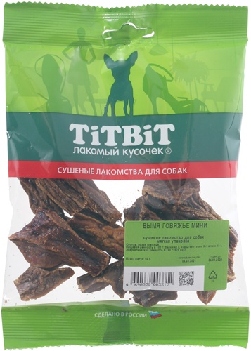 Лакомство для собак TIT BIT вымя говяжье мини 60 гр