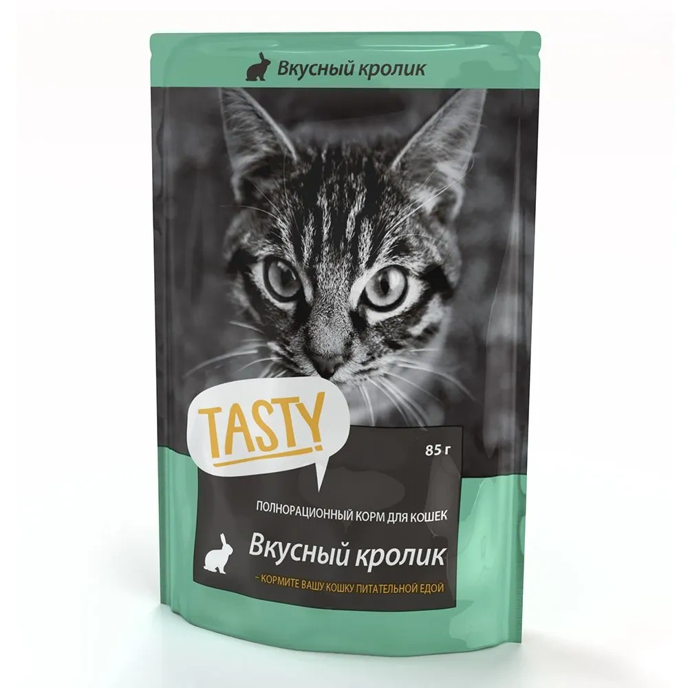 Корм влажный для кошек TASTY с кроликом в желе (85 г) 1