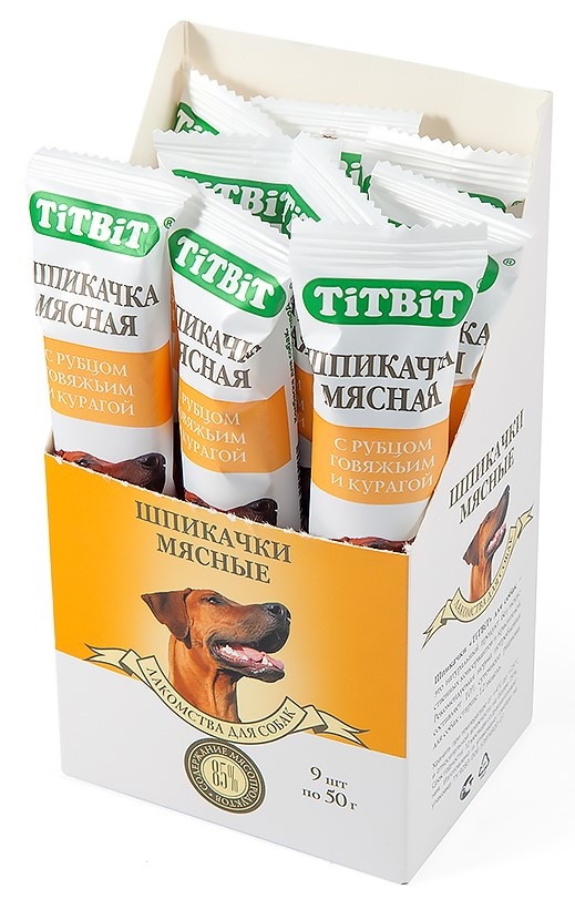 Лакомство для собак мелких пород TITBIT Лакомый кусочек Biff Шпикачки мясные с рубцом говяжьим и курагой