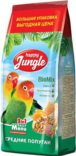 Корм сухой для средних попугаев HAPPY JUNGLE