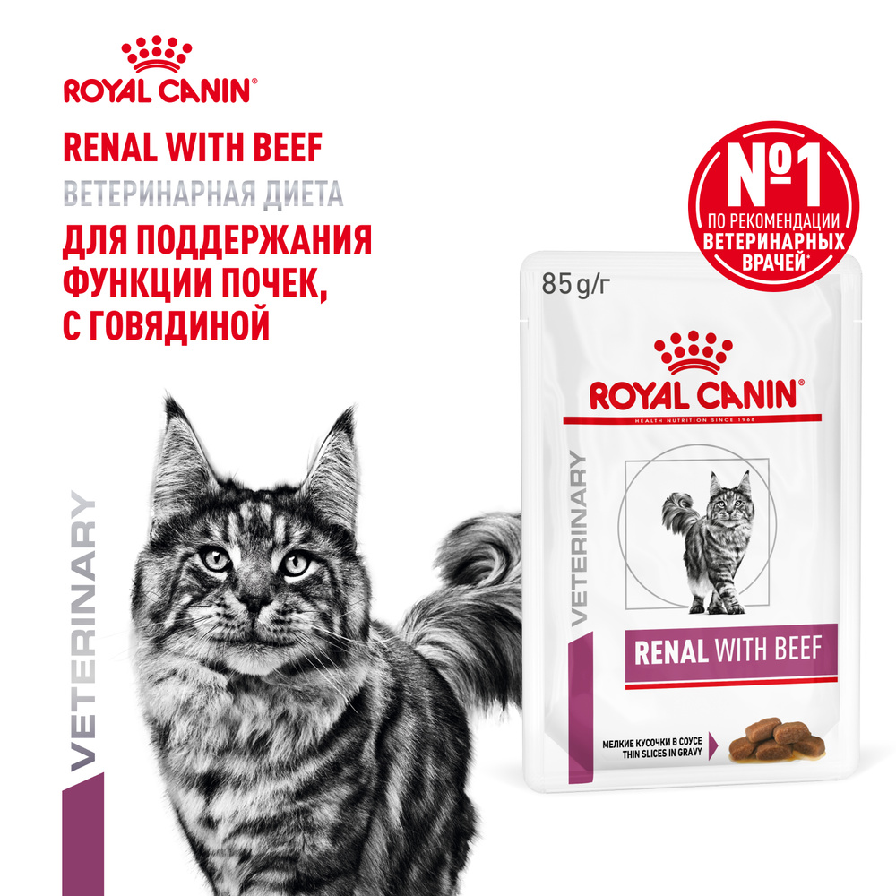 Royal Canin Renal Влажный корм (пауч) для поддержания функции почек у кошек, говядина, 85 гр. 2
