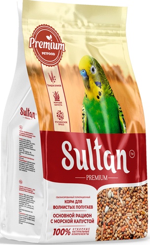 Корм сухой для волнистых попугаев SULTAN Premium Основной рацион зерносмесь с морской капустой