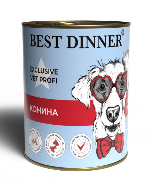 Корм влажный для собак BEST DINNER Vet Profi Exclusive Gastro Intestinal с чувствительным пищеварением рубленое мясо с кониной 4