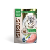 Sirius Влажный корм (пауч) для кошек с чувствительным пищеварением, с индейкой и черникой, 85 гр.