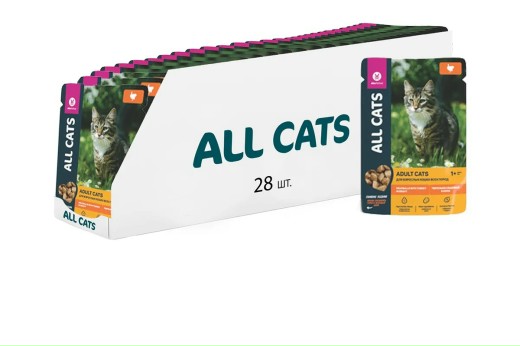 Влажный корм (консервы) ALL CATS для взрослых кошек тефтельки с индейкой в соусе пауч