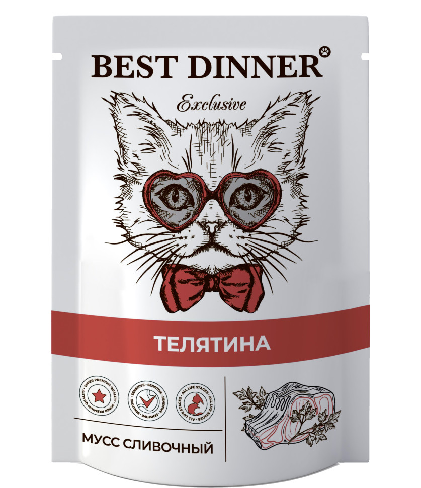 Пауч Best Dinner Exclusive Мусс сливочный Телятина для взрос. кошек и котят с 1 мес 0,085кг 1