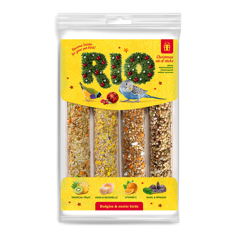 RIO Набор палочек (4х45 гр.) для волнистых попугайчиков и экзотов Новогодний