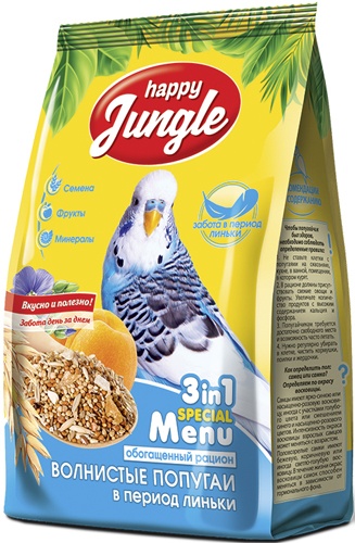 Корм для волнистых попугаев HAPPY JUNGLE в период линьки, 500 г 1
