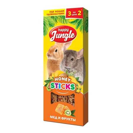 HAPPY JUNGLE палочки для крупных грызунов мед и фрукты