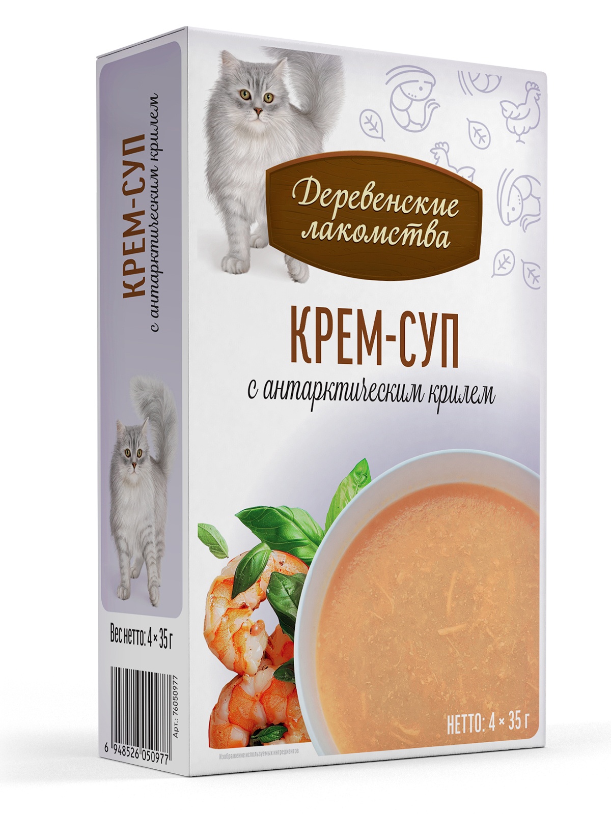 Лакомство для кошек ДЕРЕВЕНСКИЕ ЛАКОМСТВА Крем-суп с антарктическим крилем (4 шт/35 г) 3