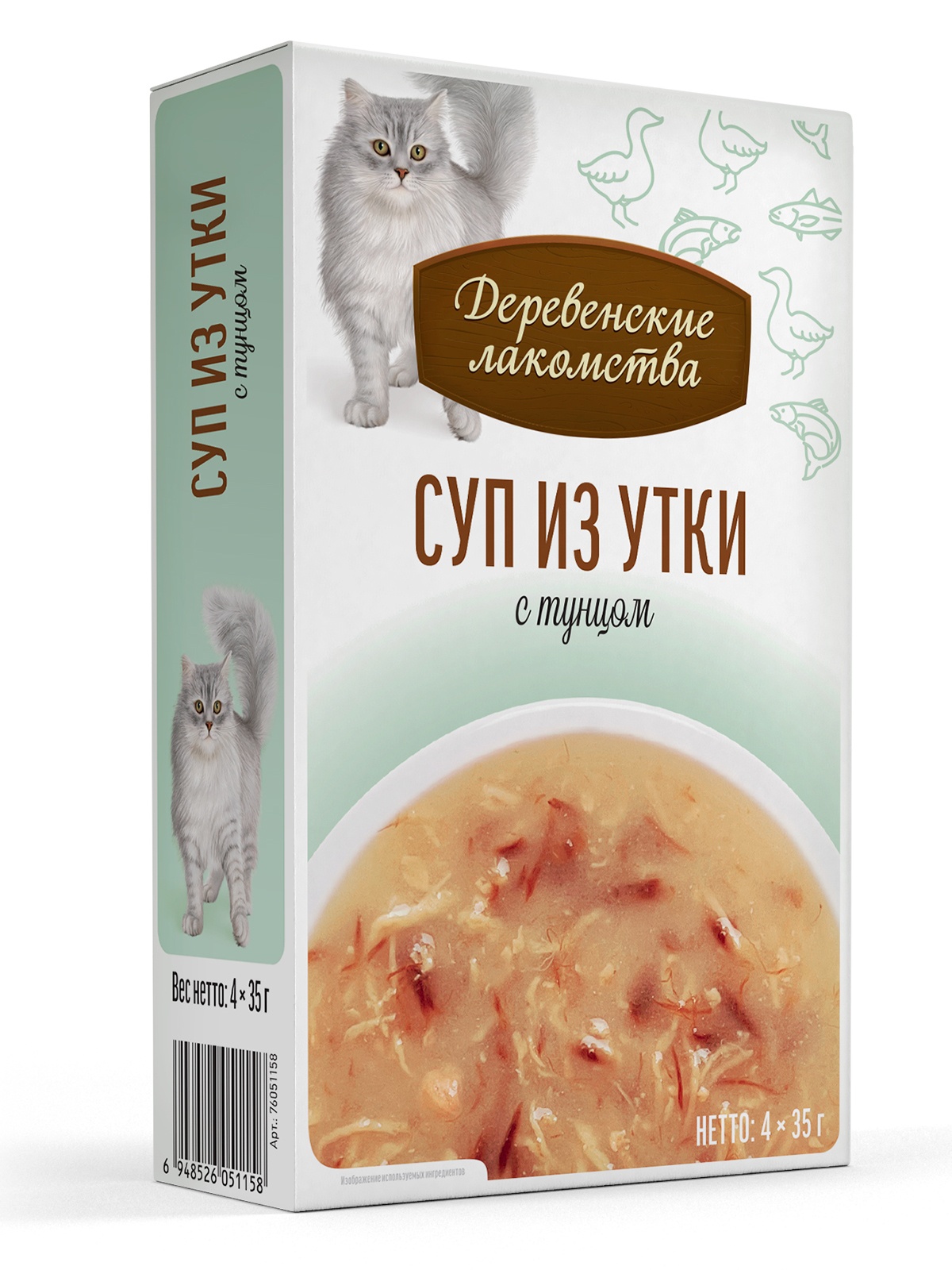 Лакомство для кошек ДЕРЕВЕНСКИЕ ЛАКОМСТВА Суп из утки с тунцом (4 шт/35 г) 3