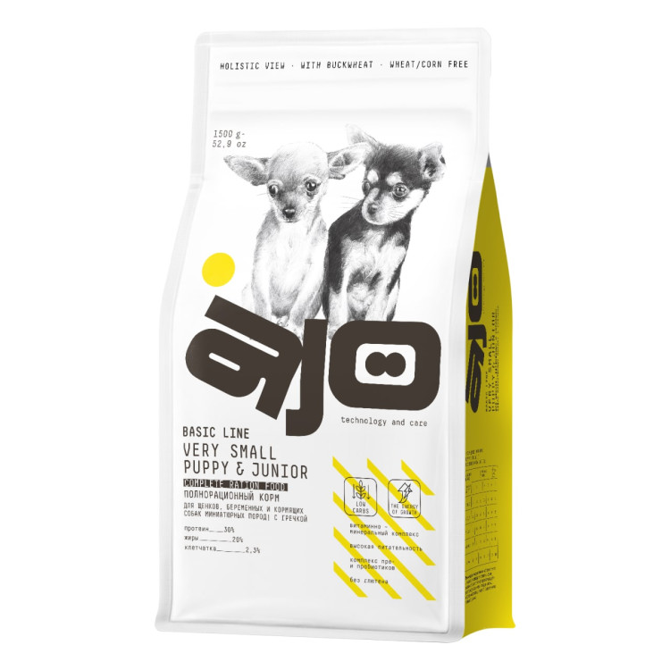AJO Dog Very Small Puppy&Junior сухой корм для щенков миниатюрных пород с индейкой и гречкой - 1,5 кг 7