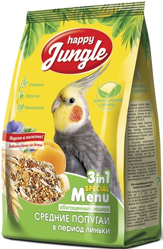Корм HAPPY JUNGLE для средних попугаев в период линьки
