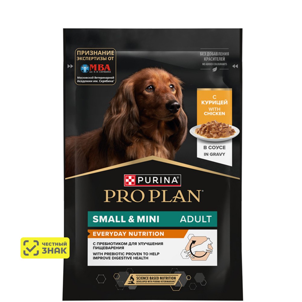 PRO PLAN® Влажный корм (пауч) для взрослых собак мелких и карликовых пород, с курицей в соусе, 85 г 1