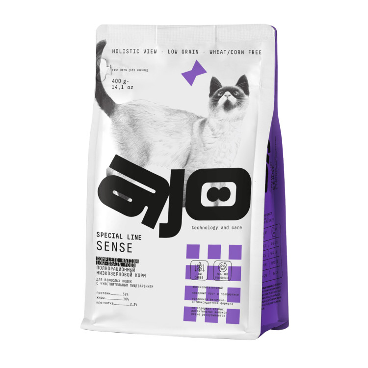 AJO Cat Sense сухой корм для кошек с чувствительным пищеварением с олениной - 400 г 7
