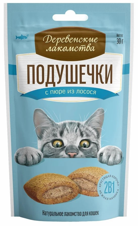 Деревенские лакомства подушечки для кошек с пюре из лосося 1