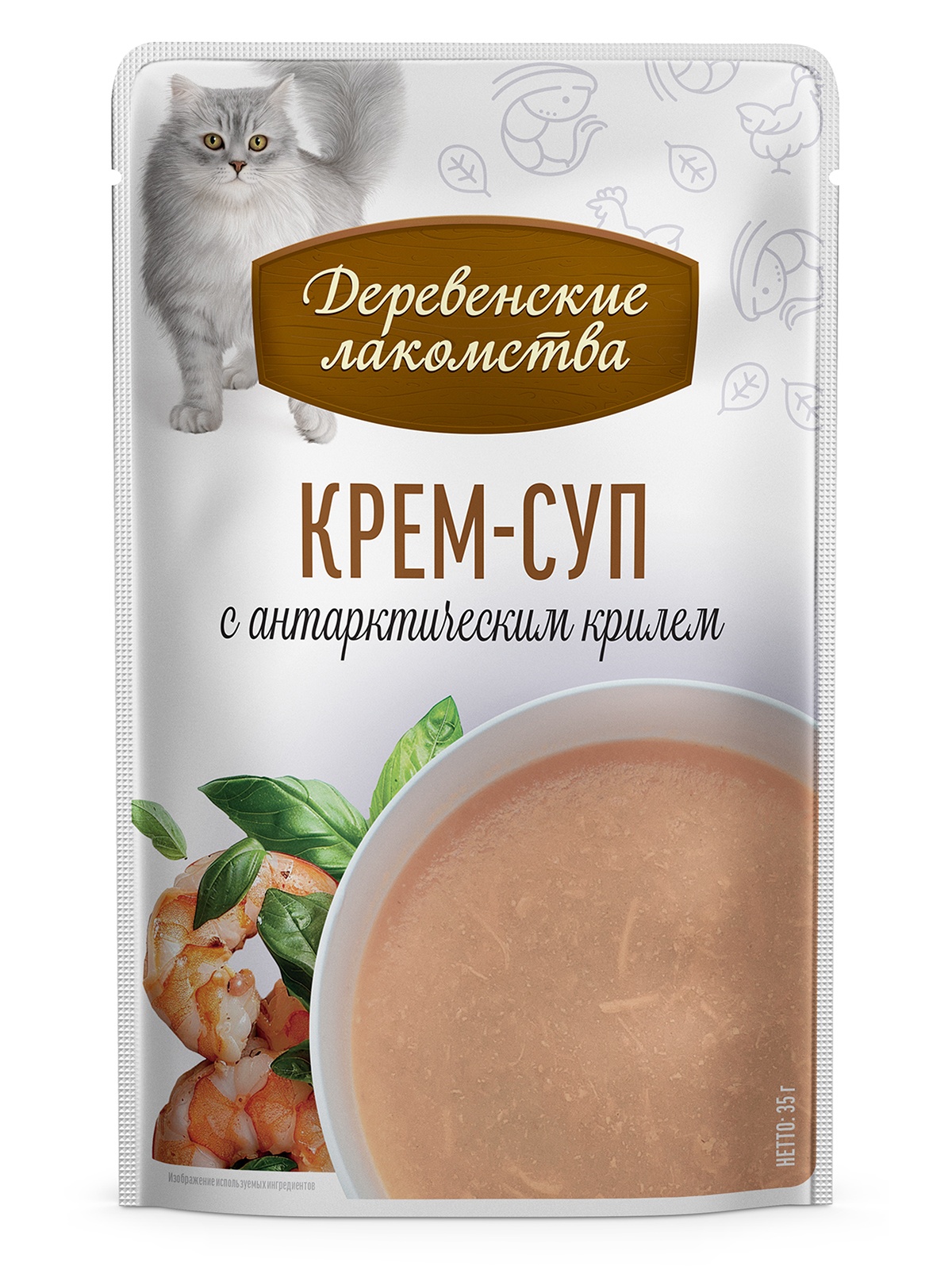 Лакомство для кошек ДЕРЕВЕНСКИЕ ЛАКОМСТВА Крем-суп с антарктическим крилем (4 шт/35 г) 1
