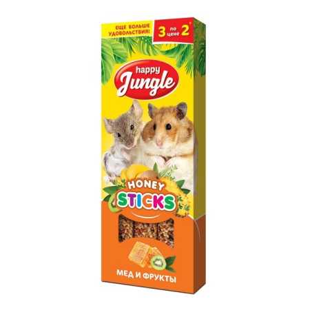 HAPPY JUNGLE палочки для мелких грызунов мед и фрукты
