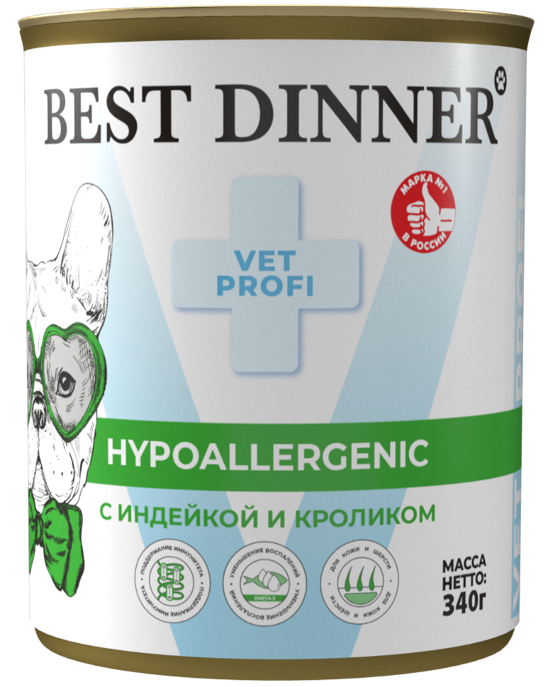 Консервы для собак Best Dinner Hypoallergenic "С индейкой и кроликом" Exclusive VET PROFI - 0,34 кг 1