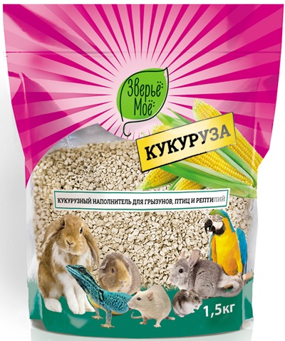 Наполнитель впитывающий кукурузный для грызунов, птиц, рептилий ЗВЕРЬЕ МОЕ, 1,5 кг