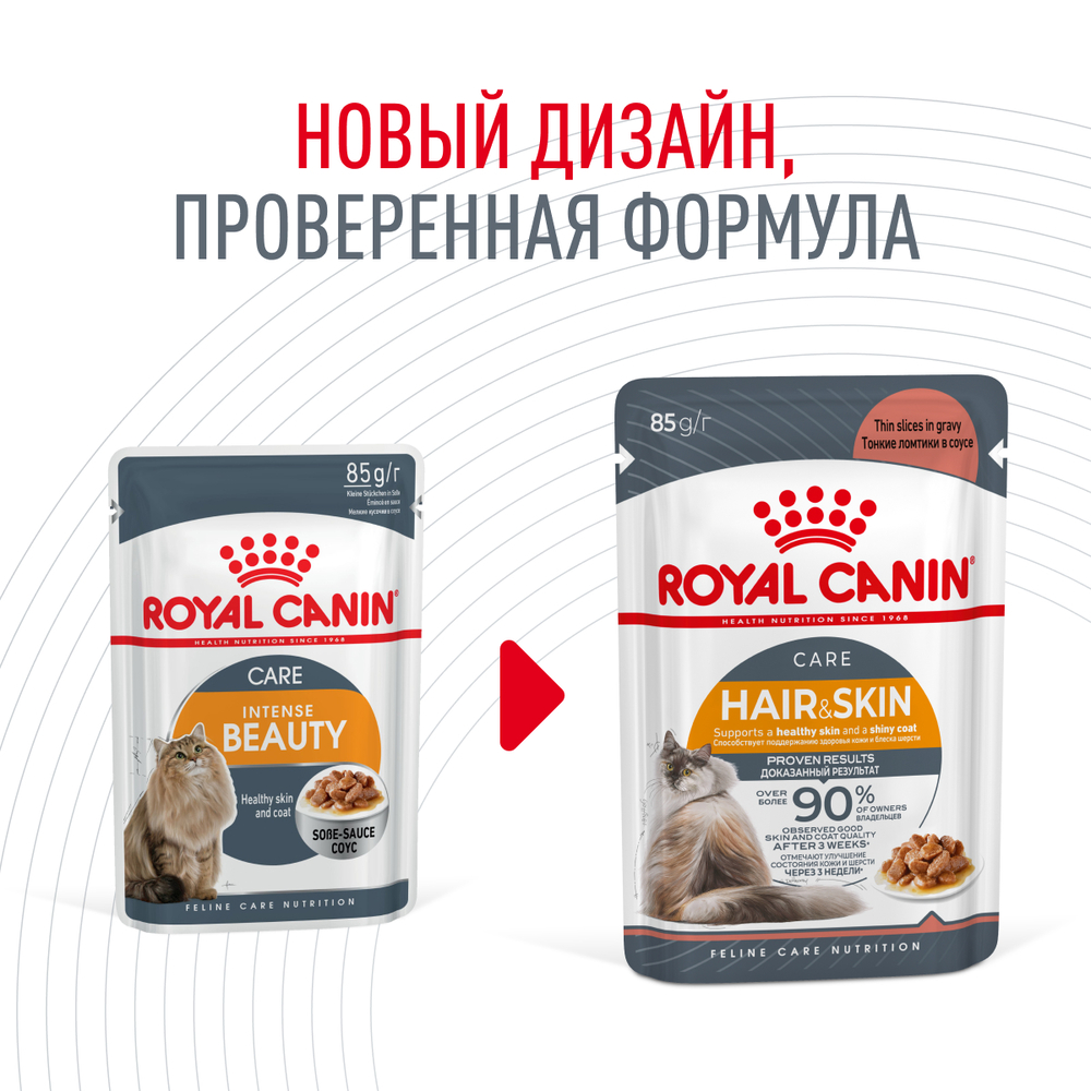 Royal Canin Intense Beauty Care Влажный корм (пауч) для поддержания здоровья кожи и блеска шерсти кошек, тонкие ломтики в соусе, 85 гр. 9