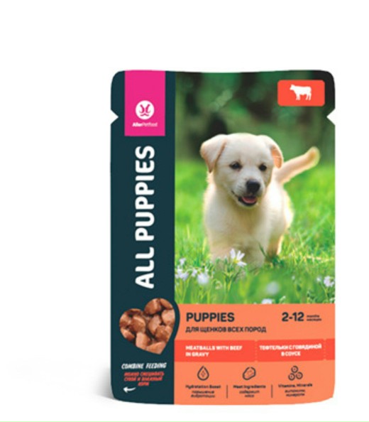 Влажный корм (консервы) ALL PUPPIES для щенков всех пород тефтельки с говядиной в соусе пауч
