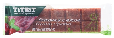 Лакомство для собак мелких пород TITBIT Лакомый кусочек Батончик баранина и брусника монобелковый