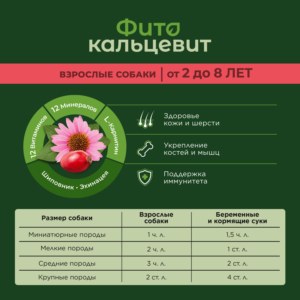 Фито Кальцевит Кормовая добавка для взрослых собак от 2 до 8 лет, 500 гр. 2