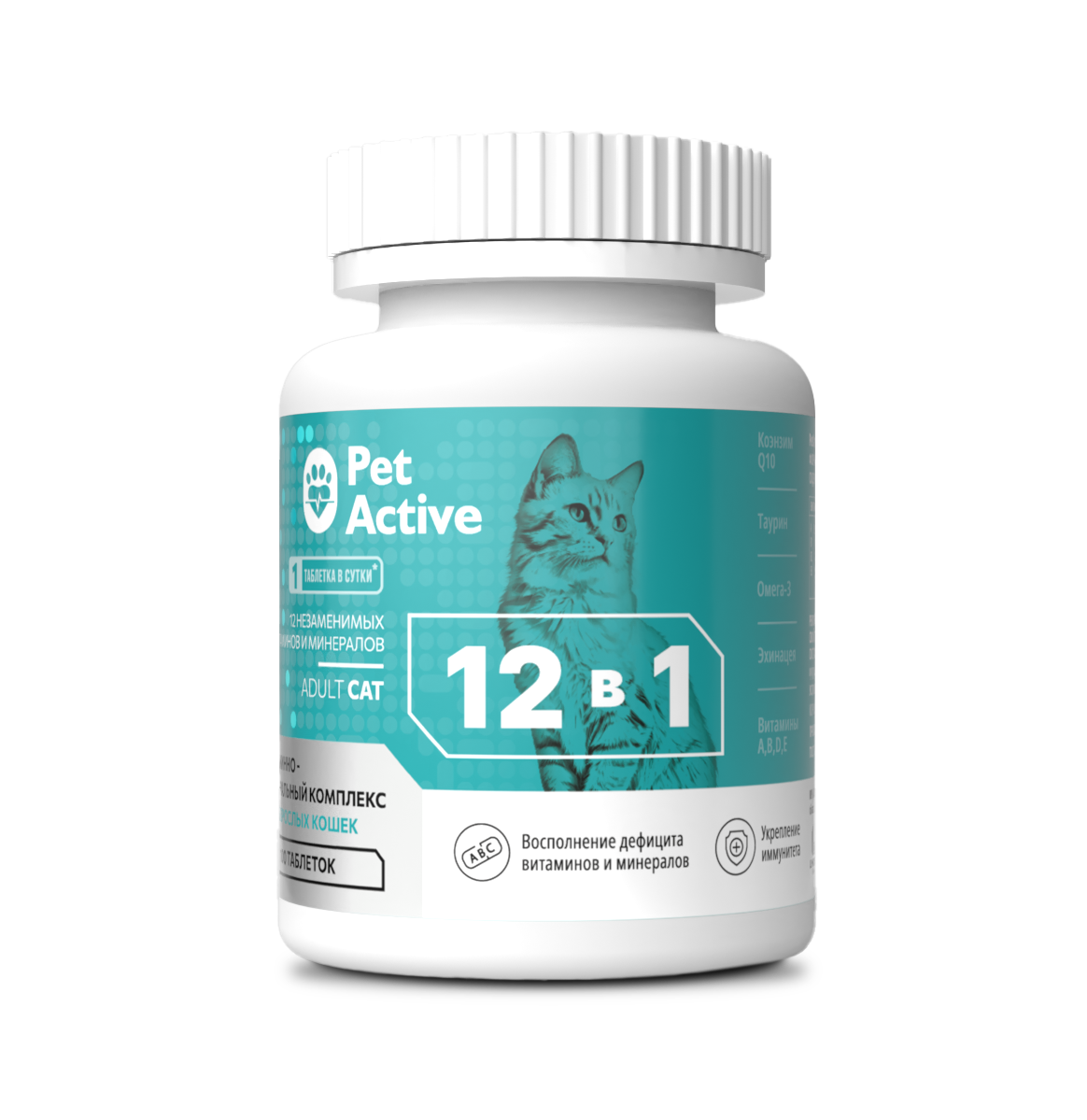 Витаминно-минеральный комплекс для взрослых кошек PETACTIVE 12 в 1 (100 таб)