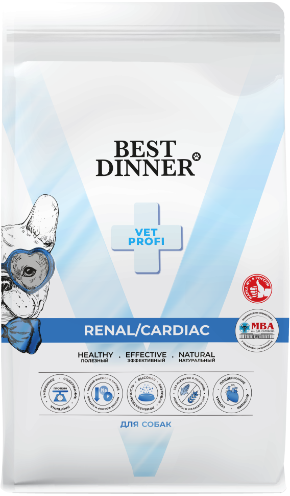 Best Dinner Vet Profi Renal/Cardiac сухой диетический корм для взрослых собак всех пород при острой или хронической болезни почек и заболеваниях сердца - 2 кг 1